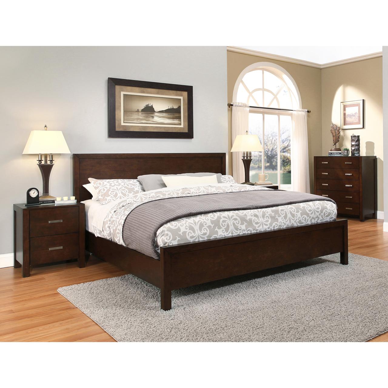 Furniture bed set america dark walnut grande piece bedroom sets nightstand overstock king big shopping