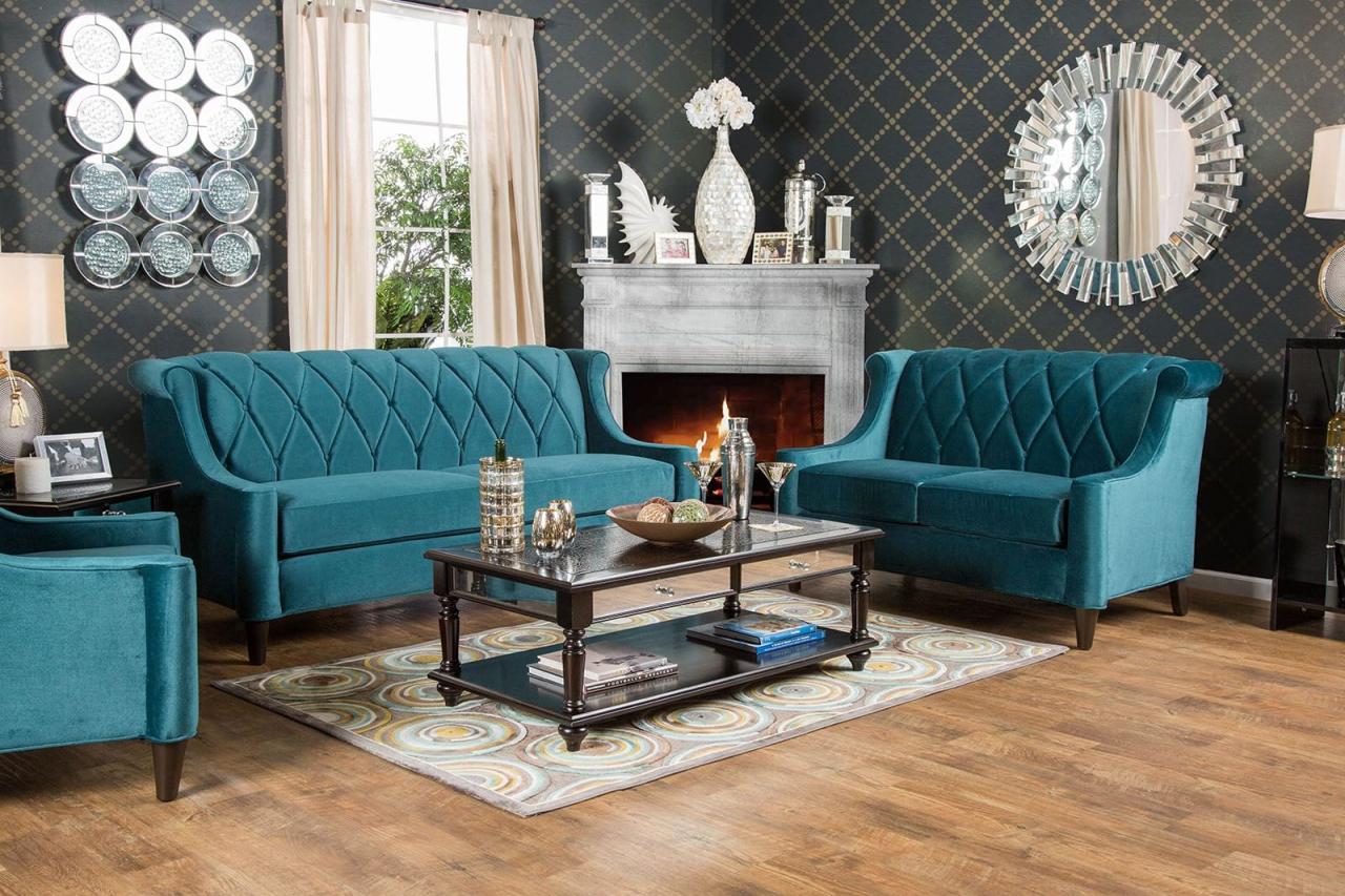 Teal living room sofa dark limerick set sets furniture transitional fabric options victorian color