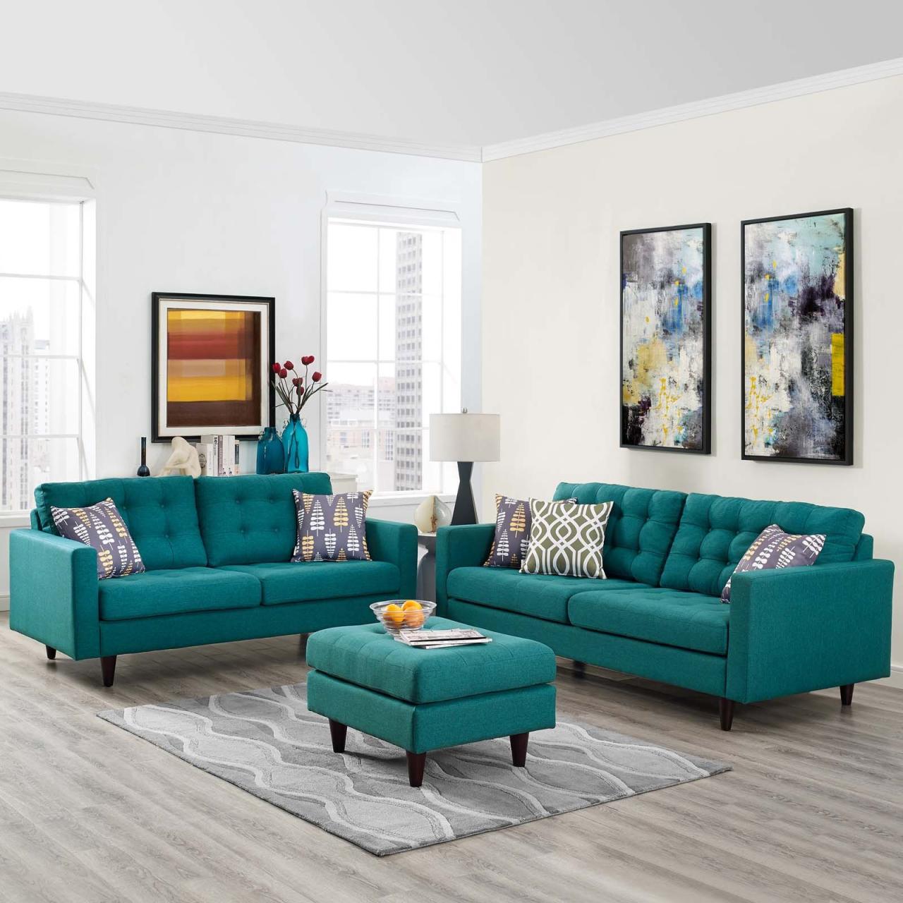 Teal living room adair set furniture